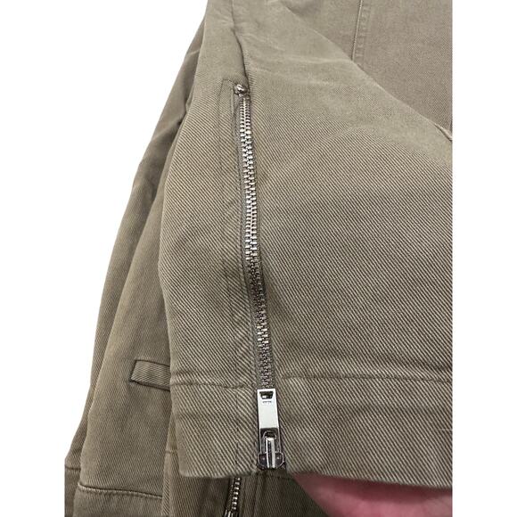 Reiss Pleated Straight Leg Tapered Trousers Mid-Rise Ankle Zip Khaki Green, 0 - Picture 3 of 9